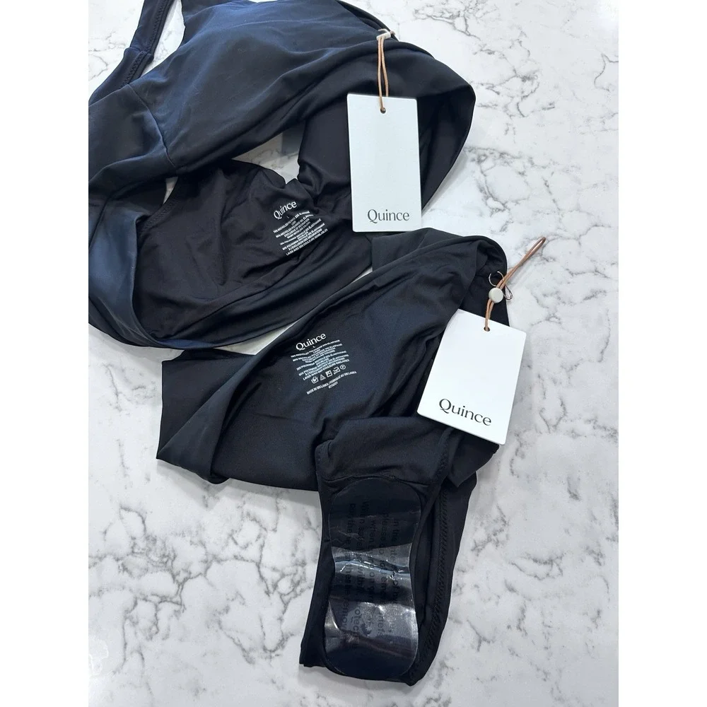 NWT Quince Black Italian Tank Bikini Top & High Rise High Leg Bottom Set Large